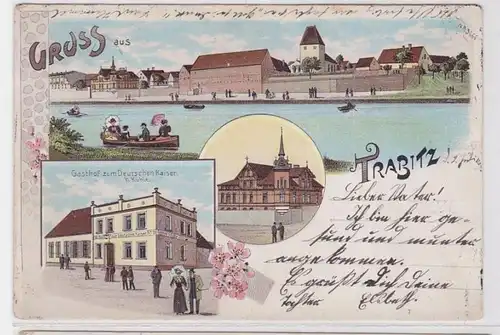 69499 Ak Lithographie Gruss de Trabitz Gasthof à l'empereur allemand etc. 1902