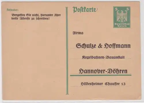 69790 DR Ganzsachen Postkarte P156 Zudruck Schulze&Hoffmann Bauanstalt Hannover