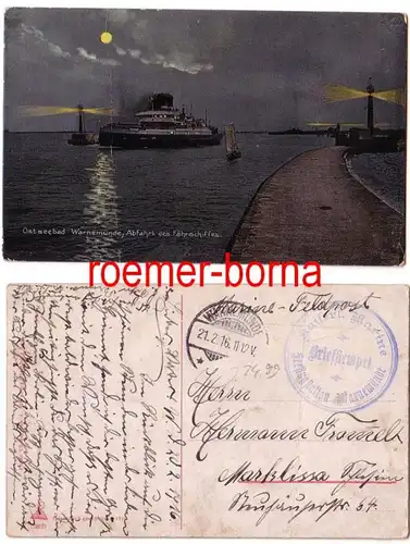 70121 Ak Balade Baltique Warnemünde Départ Bateau ferry 1916 Poste de terrain Station de navigation