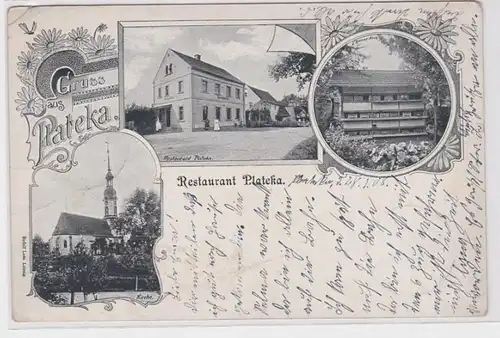 70433 Mehrbild Ak Gruß aus Plateka Restaurant, Kirche, Bienenhaus 1906