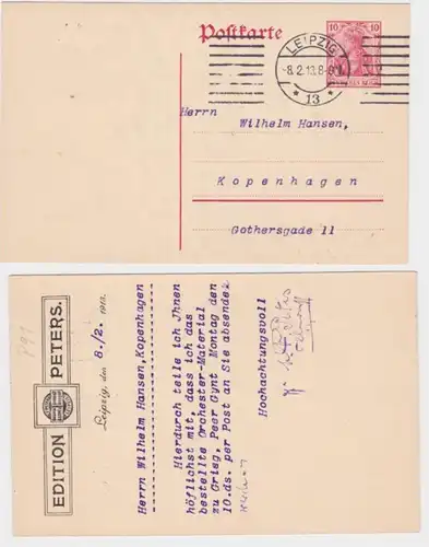 70618 DR Ganzsachen Postkarte P91 Zudruck Edition C.F. Peters Leipzig 1913