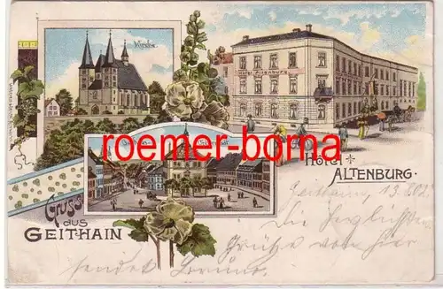 70642 Ak Lithografie Gruss aus Geithain Hotel Altenburg 1902