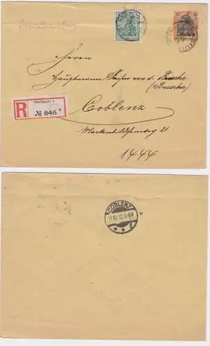 72140 DR Inscriptions, colis complets, PU29/A1 Stuttgart vers Coblenz 1912