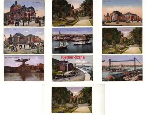 72851 / 10 Ak Kiel Gare, chantier naval, jardin du château, panorama, etc. vers 1915