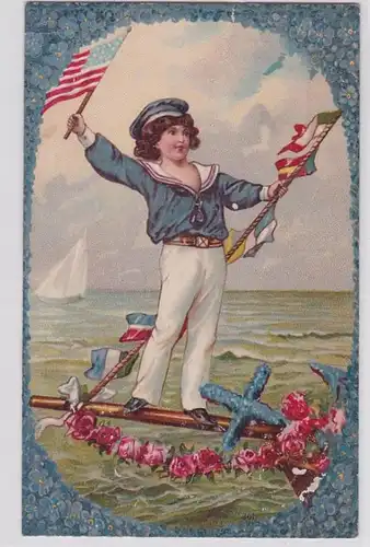 72928 Ak Marine Kind in Matrosenkleidung und mit Fahne in der Hand 1911