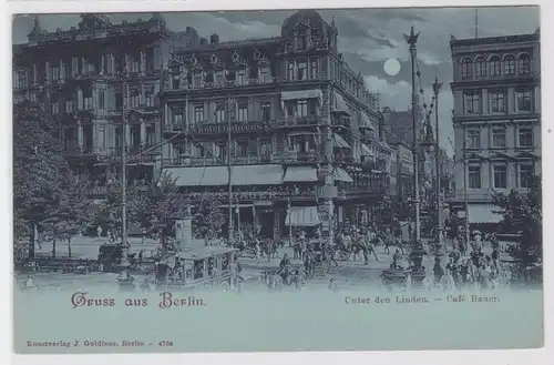 73101 Mondscheinkarte Gruß aus Berlin Unter den Linden Café Bauer um 1900