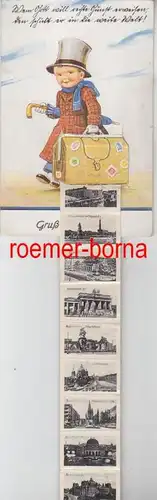 73462 Leporello Ak Gruß aus Berlin Kind als Reisender um 1940
