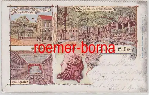 76381 Ak Lithographie Gruß aus Halle an der Saale Apollotheater 1899