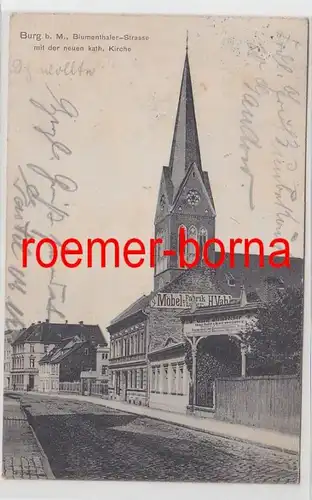 77250 Ak Château b. Magdeburg Blumenthaler Strasse avec la nouvelle église catholique 1907