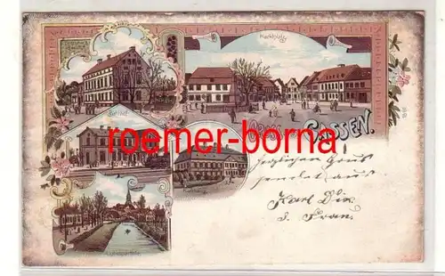 77390 Ak Lithografie Gruss aus Gassen Jasien Bahnhof usw. 1899