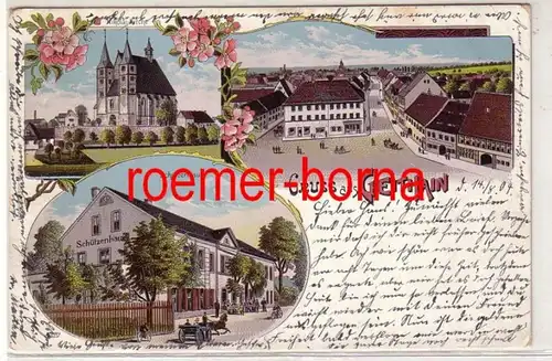 77411 Ak Lithografie Gruss aus Geithain Schützenhaus, Nikolaikirche usw. 1904