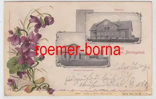 77683 Multi-image Ak avec violette Gruss de Beringstedt Gare, Schulhaus 1902