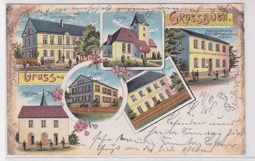 77896 Ak Lithographie Gruß aus Grossbuch Restauration, Gasthof, Schule usw. 1902