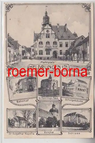 77912 Mehrbild Ak Heldrungen i.Th. Rathskeller, Bahnhof usw. um 1920