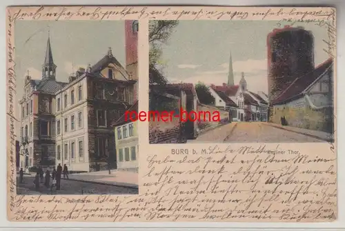 78014 Mehrbild Ak Burg b. Magdeburg Rathaus und Berliner Thor 1905