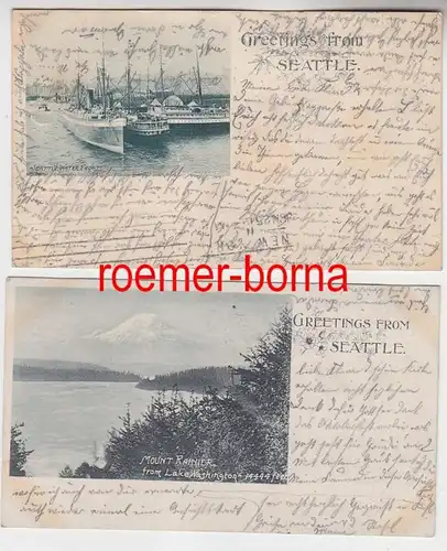 78119/2 Ak Greetings from Seattle Port, Mount Rainier 1900