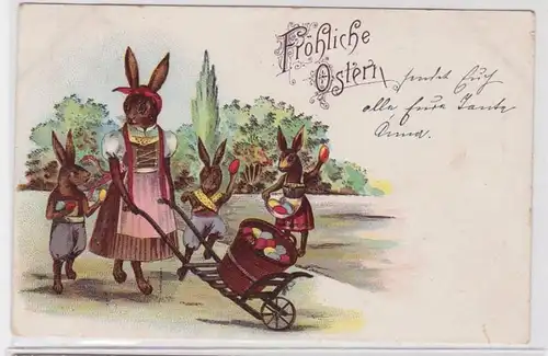 78200 Félicitations AK Joyeux Pâques - Rechercher lapin de Père avec brouette 1903