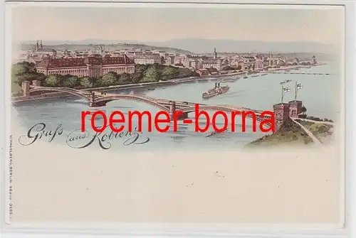 78269 Ak Lithographie Gruss de Koblenz Rheinbrücke vers 1900