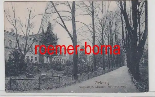 78337 Ak Zielenzig Sulecin Promenade mit Schulbus (Reserve Lazarett) um 1916