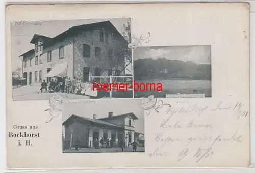 78346 Mehrbild Ak Gruss aus Bockhorst i.H. Restaurant, Bahnhof Mühlenteich 1901