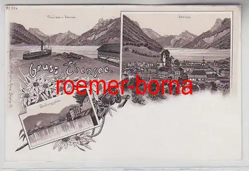 78490 Ak Lithographie Gruss de Ebensee Place d'atterrissage, etc. vers 1900