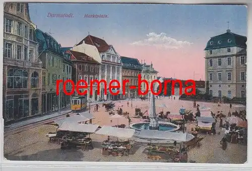78497 Ak Darmstadt Marktplatz avec stands de vente 1918