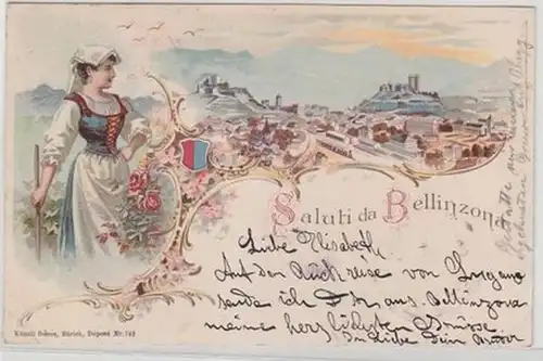 78549 Ak Lithographie Saluti da Bellinzona en Suisse 1899