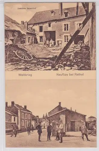 78587 Poste de terrain Ak Neuflitze près de la ferme détruite Rethel 1916