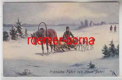 78682 Neujahrs Ak Russischer Pferde Schlitten mit 2 Hunden 1911