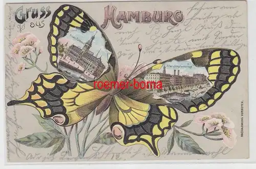 78738 Künstler Ak Gruss aus Hamburg Neues Rathaus, Alter Jungfernstieg 1902