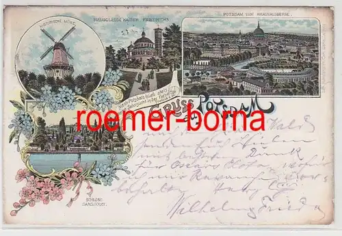 78837 Ak Lithographie Gruss de Potsdam moulin historique 1897