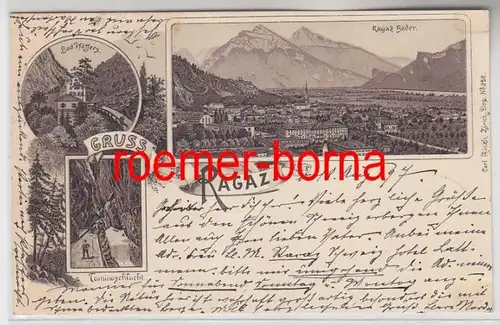 78838 Ak Lithographie Gruss de Ragaz Tamina gorge, Bad Pfäfers etc. 1897