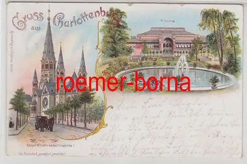 78851 Ak Lithographie Gruss aus Charlottenburg Gedächtniskirche, Flora 1898
