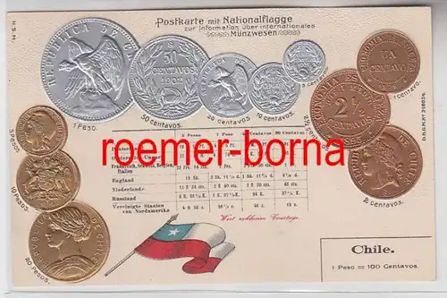 78918 Ak marqué avec des pièces de monnaie du Chili vers 1900