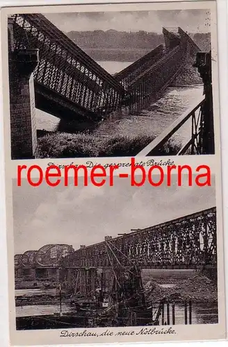 79047 Mehrbild Ak Dirschau Die gesprengte Brücke / Die neue Notbrücke 1940