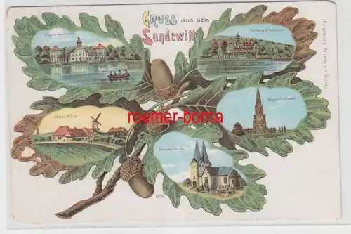79135 Ak mit Eichenlaub Gruss aus Sundewitt Sundeved 1907
