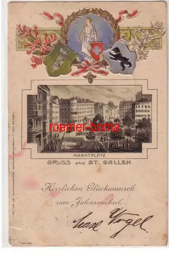79437 Ak marqué avec des armoiries Nouvel An Gruss de St. Gallen Marktplatz 1899