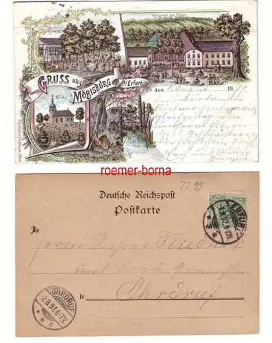 79468 Ak Lithografie Gruss aus Möbisburg b. Erfurt Restaurant zur Forelle 1897