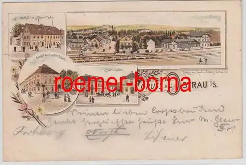 79484 Ak Lithografie Gruss aus Ostrau i.S. Gasthöfe, Eisenbahn usw. 1896