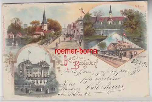 79546 Ak Lithographie Gruss de Bergedorf Hotel Vue à distance, gare, château 1899