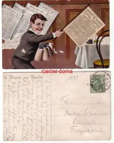 79583 Leporello Ak Gruss aus Berlin Restaurant mit Zeitungen 1912