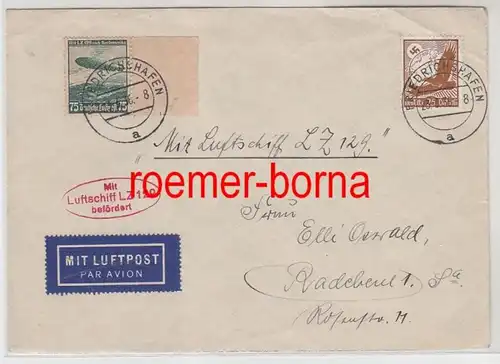 79632 Lettre Zeppelin avec dirigeable LZ 129 transporté 1936