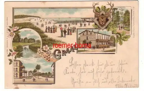79684 Ak Lithografie Gruss aus Graal Ahtert's Hotel, Schleuse, Strand 1899