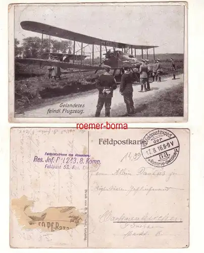79929 Feldpost Ak Gelandetes feindliches Flugzeug Doppeldecker 1916