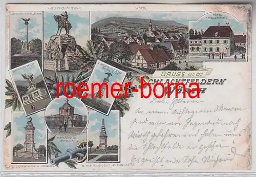 80007 Ak Lithographie Gruss des champs de bataille chez Wörth Hotel etc 1896