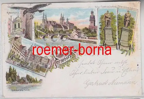 80024 Ak Lithographie Gruss aus Merseburg Rabenhaus, Denkmäler usw. 1898