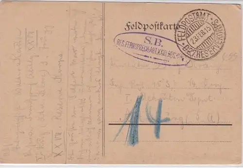 80452 Feldpostkarte Res.Fernsprech Abt.des 27.Reservekorps 1915