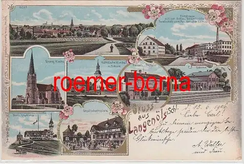 80467 Mehrbild Ak Gruss aus Langenöls i. Schl. Uhuhütte, Bahnhof usw. 1906
