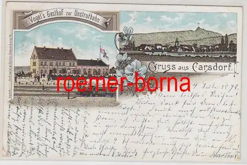 80544 Ak Lithographie Gruss de Carsdorf Vogels Gasthof zu Unstrutbahn 1898