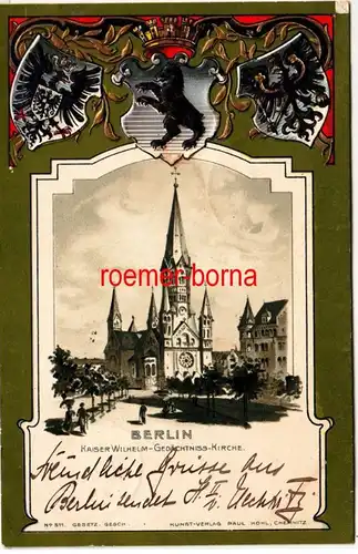 Ak marqué avec des armoiries Berlin Kaiser Wilhelm-Mémoire-Église 1901
